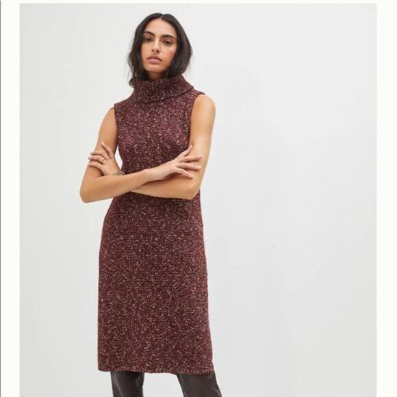 Anthropologie XS Bordeaux Red Flowy Maxi Tunic Sweater Turtleneck Sleeveless - Picture 14 of 15